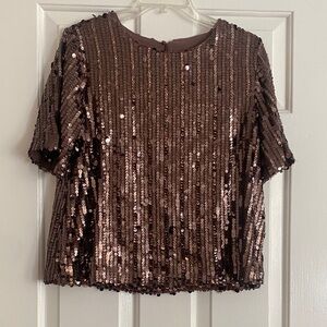 LOFT Shimmering Sequin Top in Brown